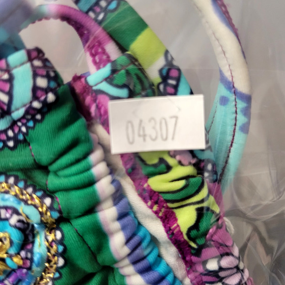 Cia Maritima Floral Bikini Top Womens Medium Embroidered Beaded Stripe Swimwear - Picture 12 of 12